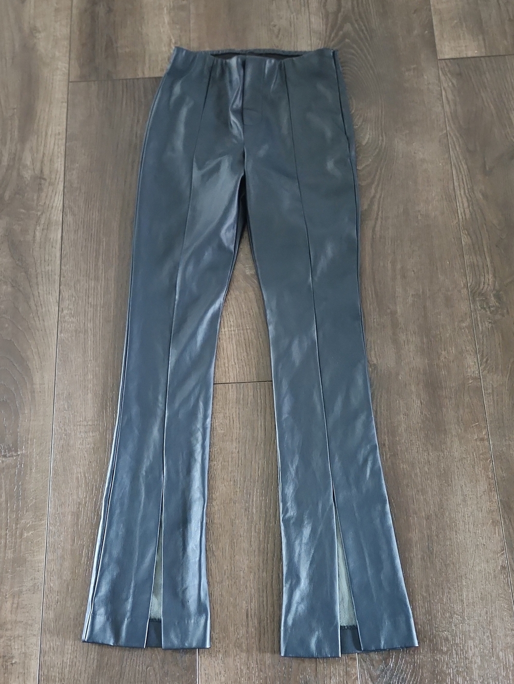 Fifteen Twenty Front Slit Pants Navy Blue Faux Leather High Rise Sz XS